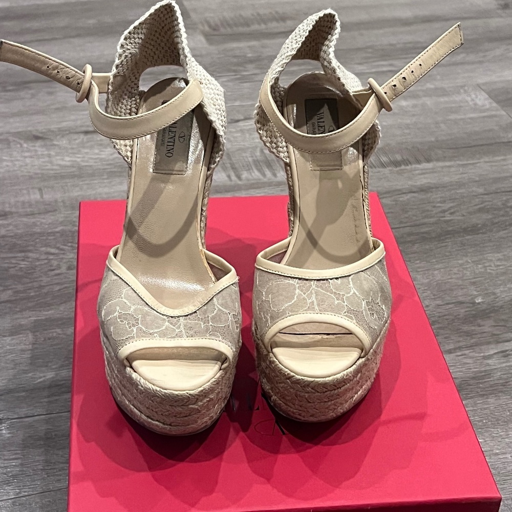 Valentino Lace Trim Espadrilles